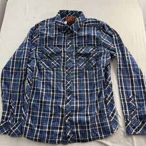 NWT Rock Revival Plaid Size L Snap Up Long Sleeve Blue Black Men's MSRP $94